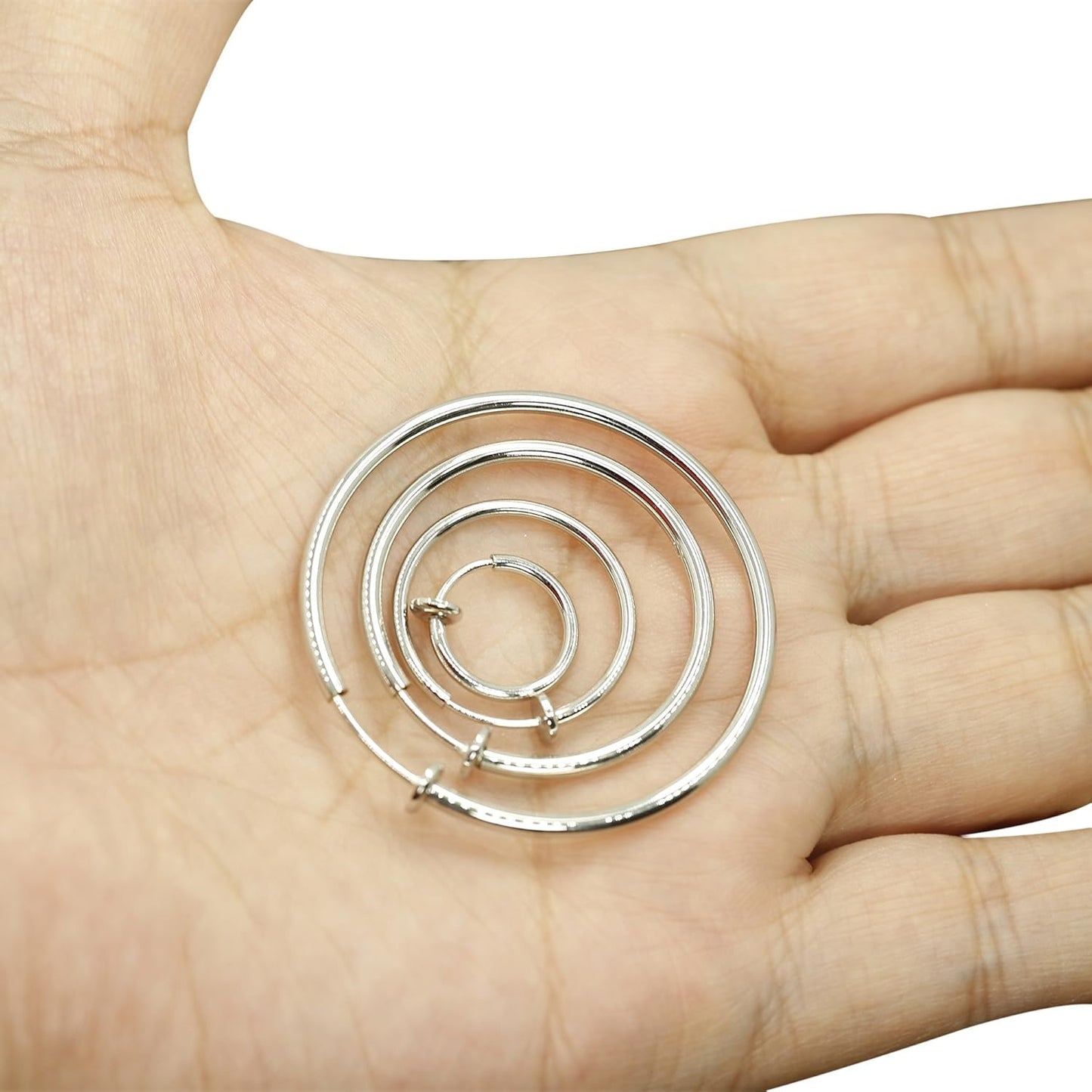 Stainless Steel 4 Pairs Clip On Hoop Earrings for Women Men Non Pierced Earrings