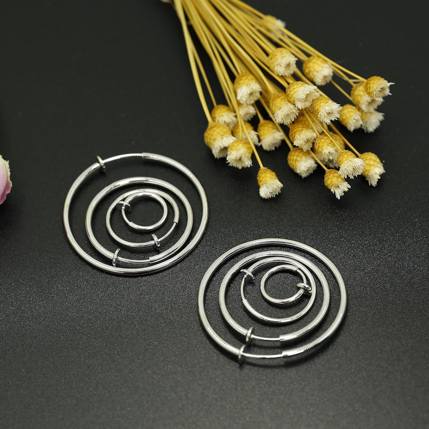 Stainless Steel 4 Pairs Clip On Hoop Earrings for Women Men Non Pierced Earrings