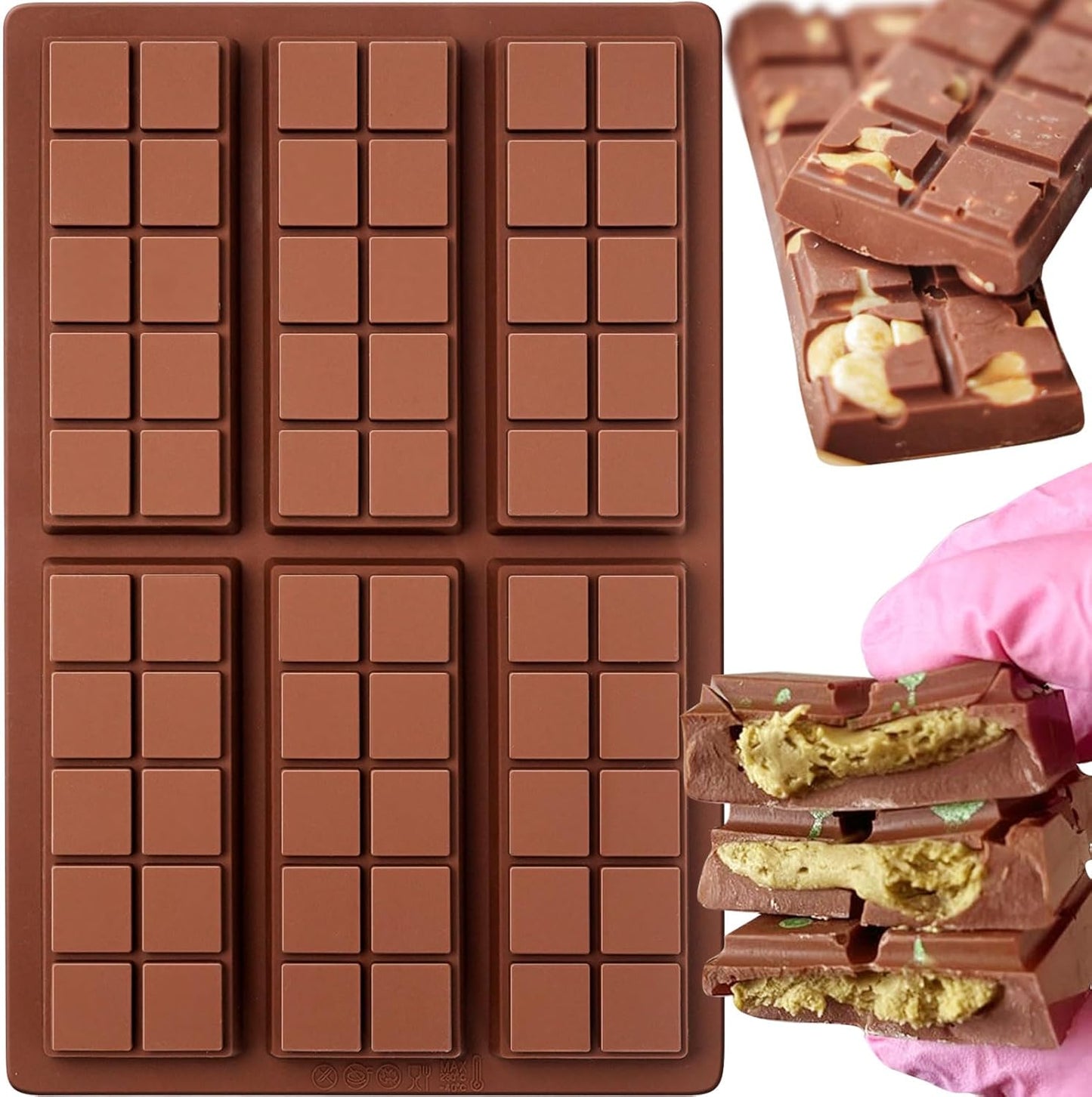 Chocolate Bar Molds, Silicone Snap Bars Making Set, Break Apart Wax Melt Mould, Easy Release Soy Candle Molds Rectangle Durable Non-Stick for Protein and Energy Soap Home DIY Handmade Gifts