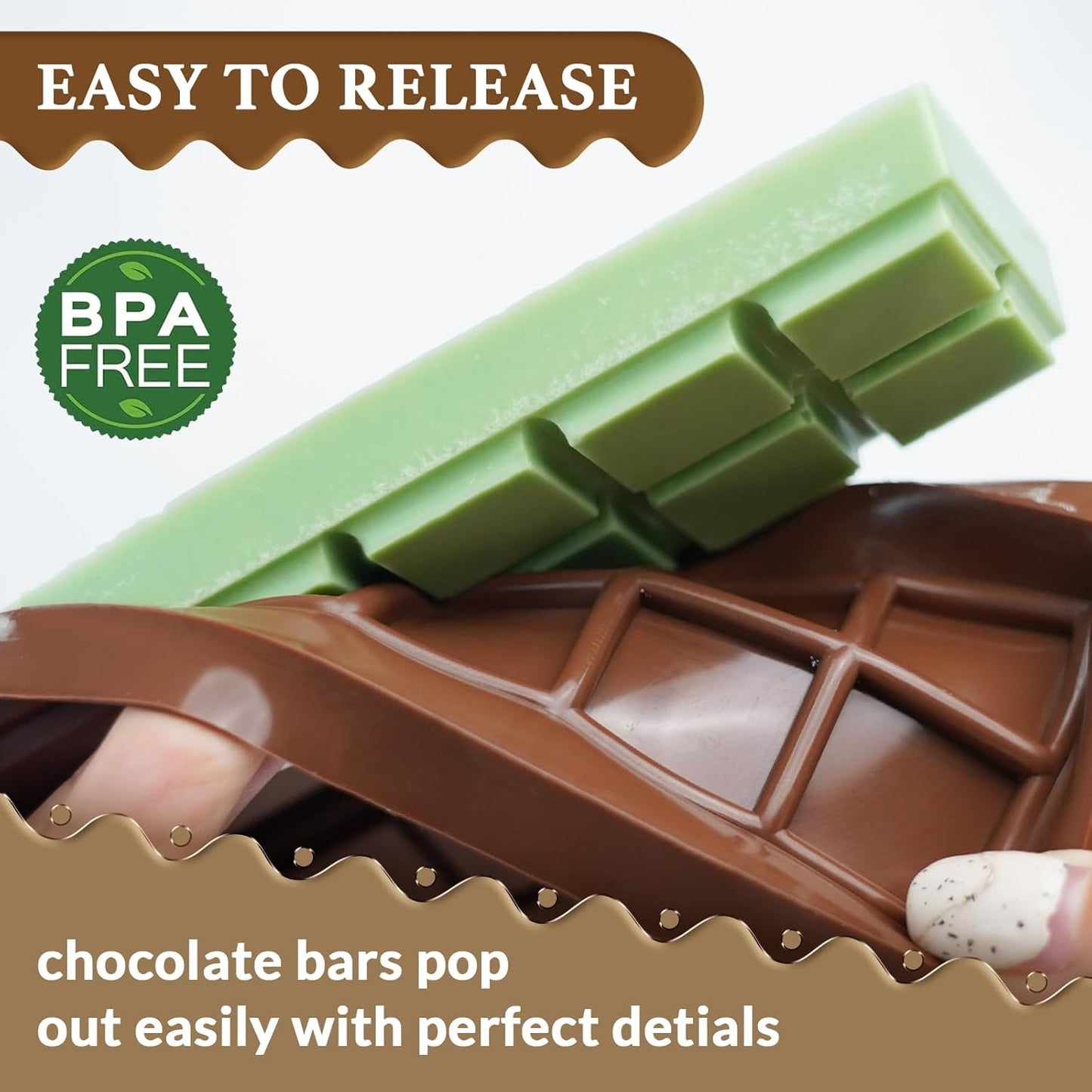 Chocolate Bar Molds, Silicone Snap Bars Making Set, Break Apart Wax Melt Mould, Easy Release Soy Candle Molds Rectangle Durable Non-Stick for Protein and Energy Soap Home DIY Handmade Gifts
