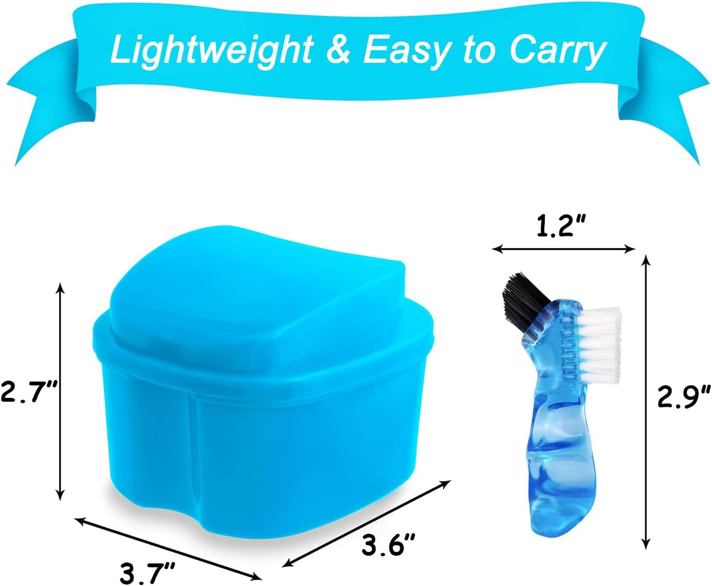 Denture Cup Orthodontic Retainer Case, Denture Bath Box Dental Mouthguard Case Cleaning with Brush, Strainer Basket and Lid Waterproof - Blue