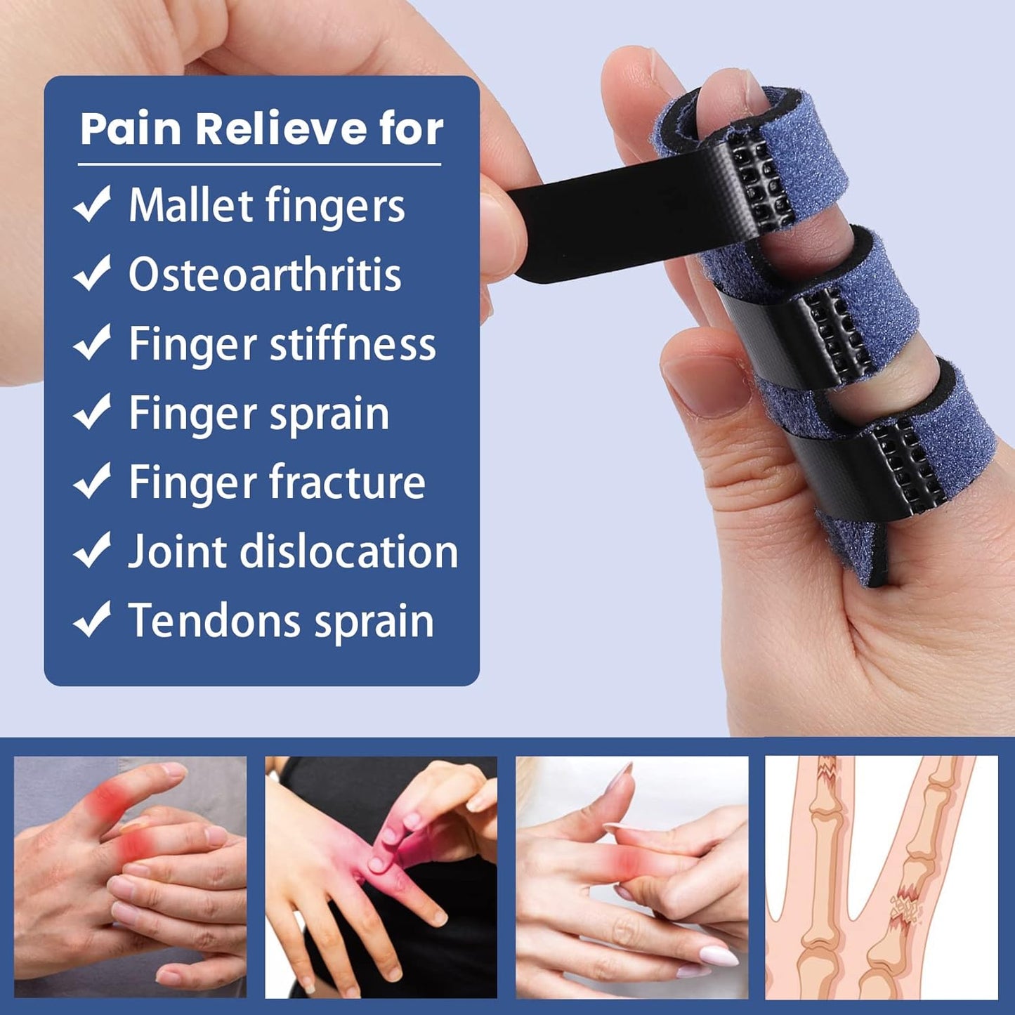 Trigger Finger Splint, Finger Splints for Straightening & Trigger Finger & Broken Finger,Finger Brace Fits Index Finger - Middle Finger - Ring Finger (Blue-4pcs, One Size)