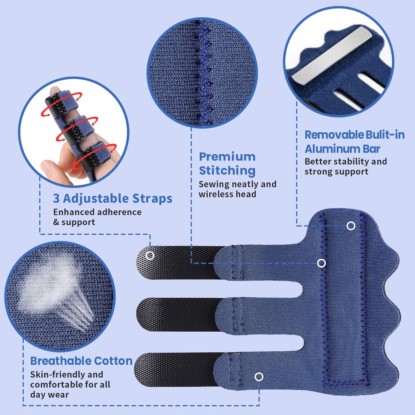 Trigger Finger Splint, Finger Splints for Straightening & Trigger Finger & Broken Finger,Finger Brace Fits Index Finger - Middle Finger - Ring Finger (Blue-4pcs, One Size)