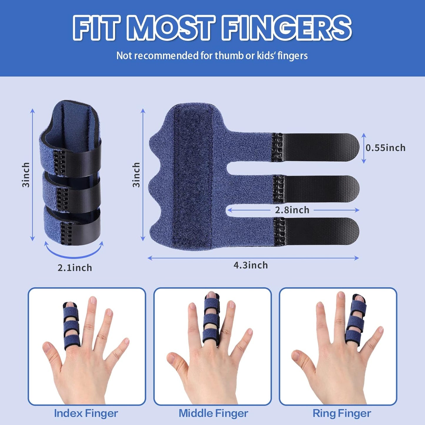 Trigger Finger Splint, Finger Splints for Straightening & Trigger Finger & Broken Finger,Finger Brace Fits Index Finger - Middle Finger - Ring Finger (Blue-4pcs, One Size)