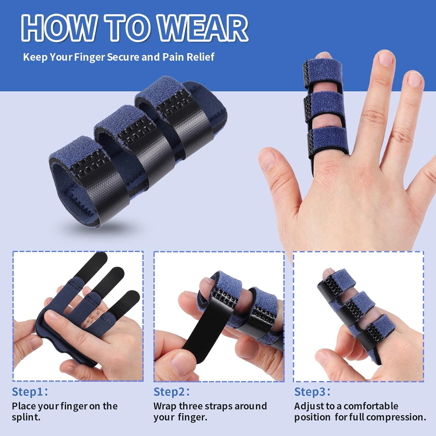 Trigger Finger Splint, Finger Splints for Straightening & Trigger Finger & Broken Finger,Finger Brace Fits Index Finger - Middle Finger - Ring Finger (Blue-4pcs, One Size)