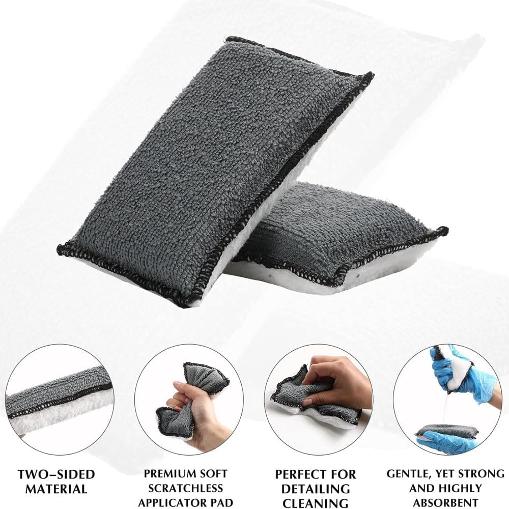 6 PCS Car Interior Cleaning Sponge, Microfiber Scrubbing Pads for Plastic Leather Upholstery, Auto Detailing Scrub Pads, Reusable Multi Surface Sponges