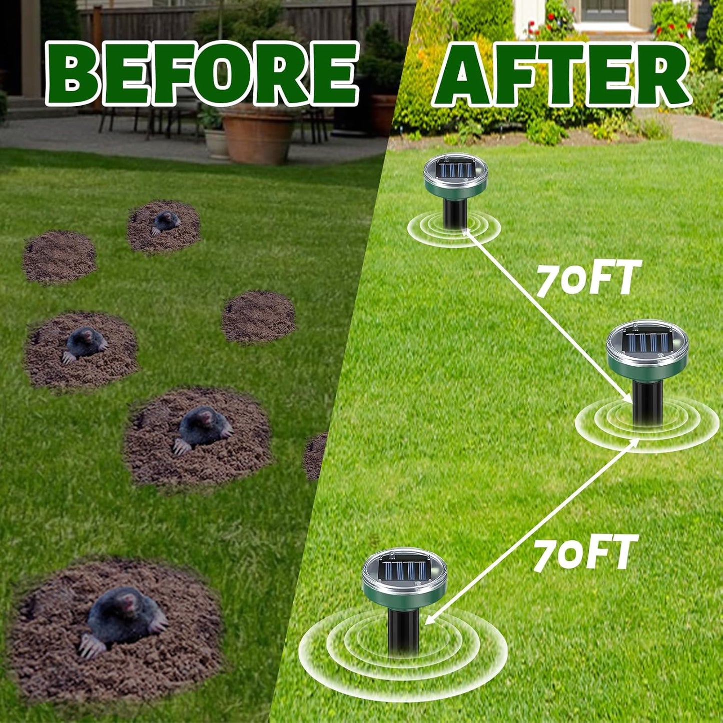 Mole Repellent 10 Packs, Outdoor Solar-Powered Animal Repellent, Waterproof Mole Killer Traps for Garden, Yard, Lawn,Effectively Repels Groundhog Snake Vole