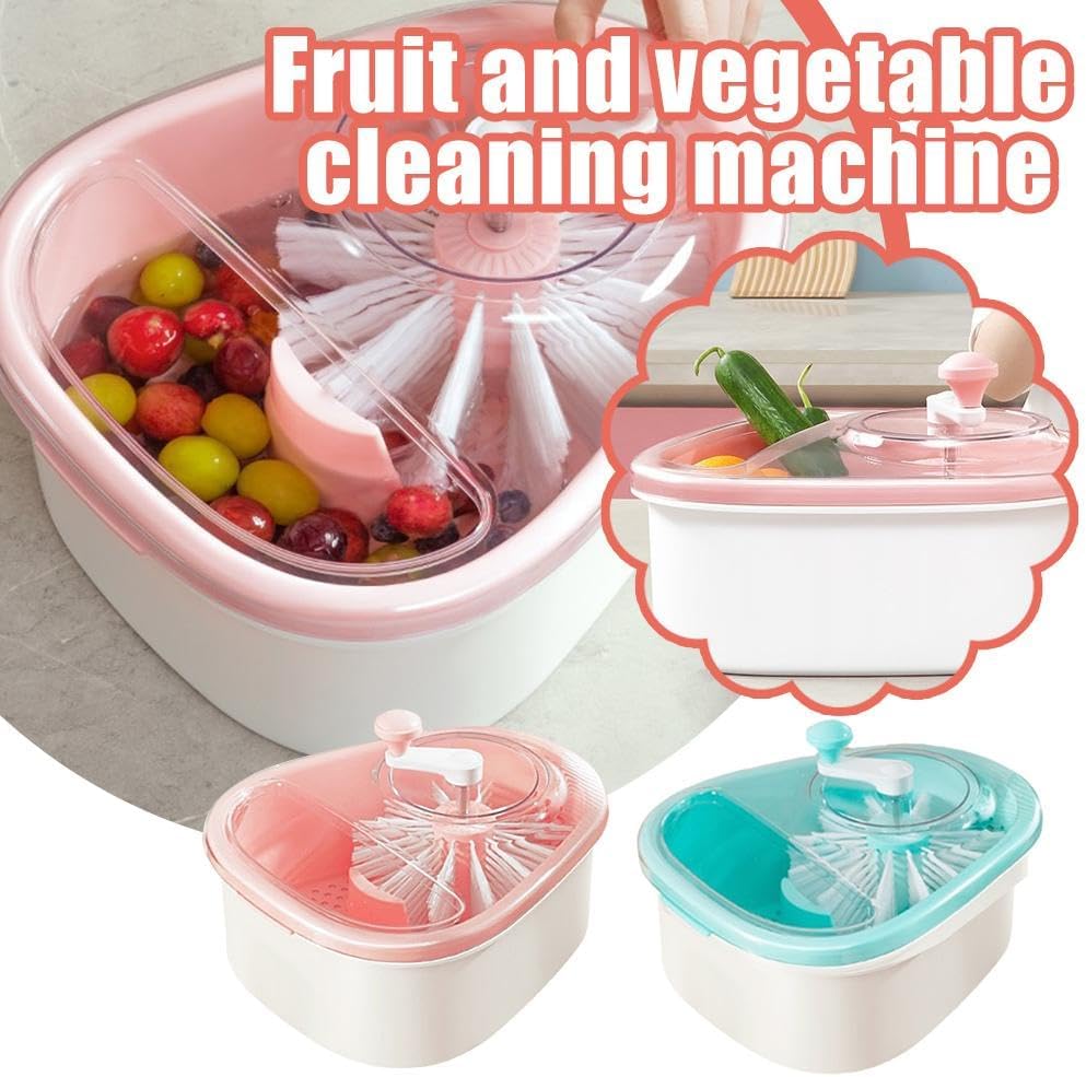 Fruit Cleaner Spinner - Fruit Washer Spinner Bowl with Lid, Large Capacity Fruit Washer Spinner with Brush, Multifunctional Fruit and Vegetable Cleaner Device for Home Kitchen (Blue)