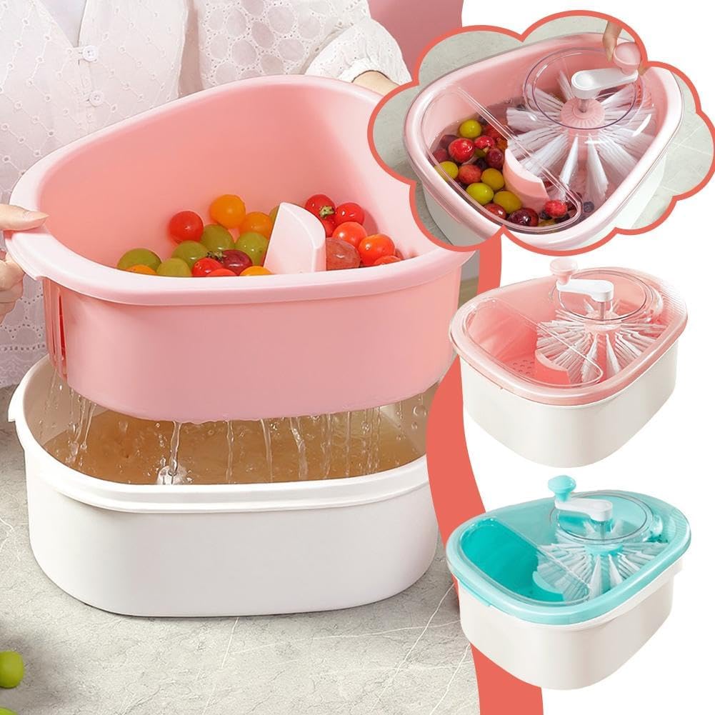 Fruit Cleaner Spinner - Fruit Washer Spinner Bowl with Lid, Large Capacity Fruit Washer Spinner with Brush, Multifunctional Fruit and Vegetable Cleaner Device for Home Kitchen (Blue)