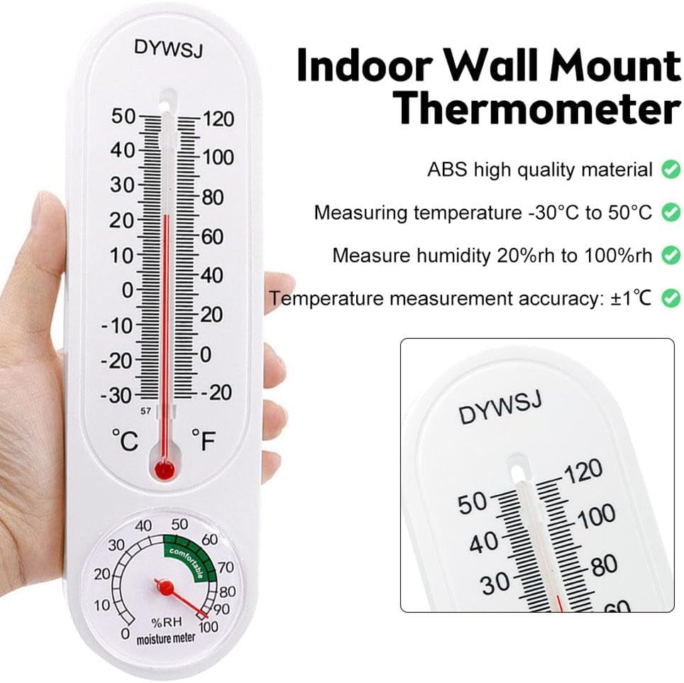 Indoor Outdoor Thermometer Wall Thermometer,Thermometer Hygrometer Humidity Monitor Temperature Humidity Gauge Meter with Celsius/Fahrenheit (℃/℉) for Patio Garden(White)
