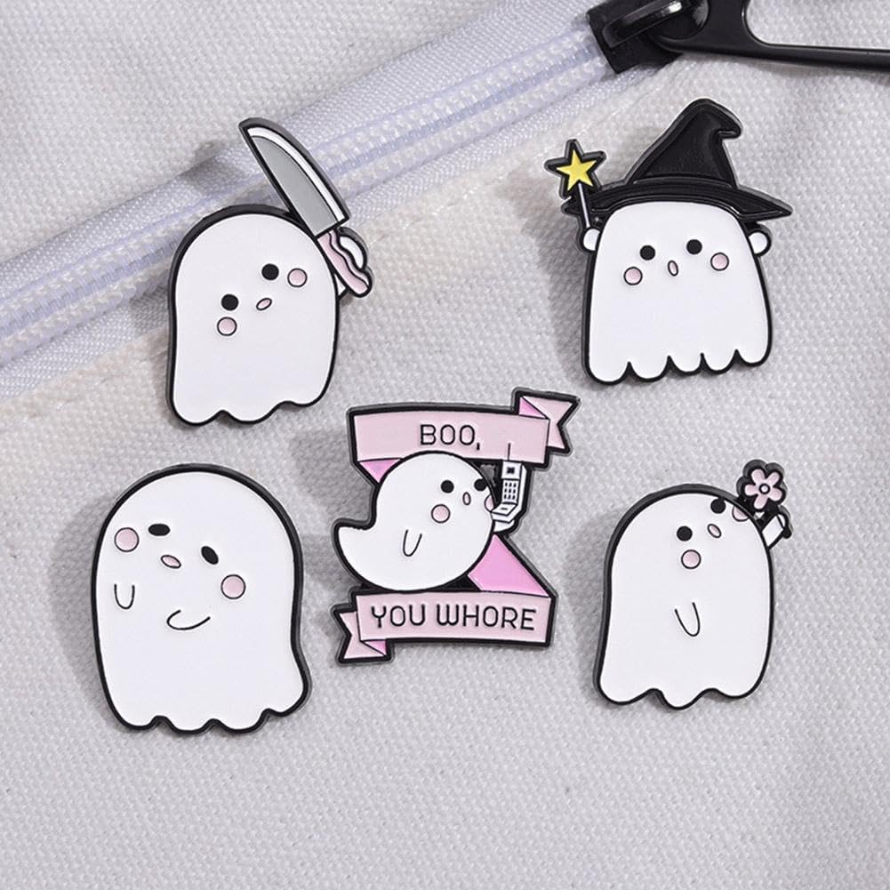 Ghost Halloween Pins Brooch,Cute Ghost Pins Halloween Cartoon Brooch Pins Gothic Lapel Badges for Women Men Jackets Backpack Clothes Decoration
