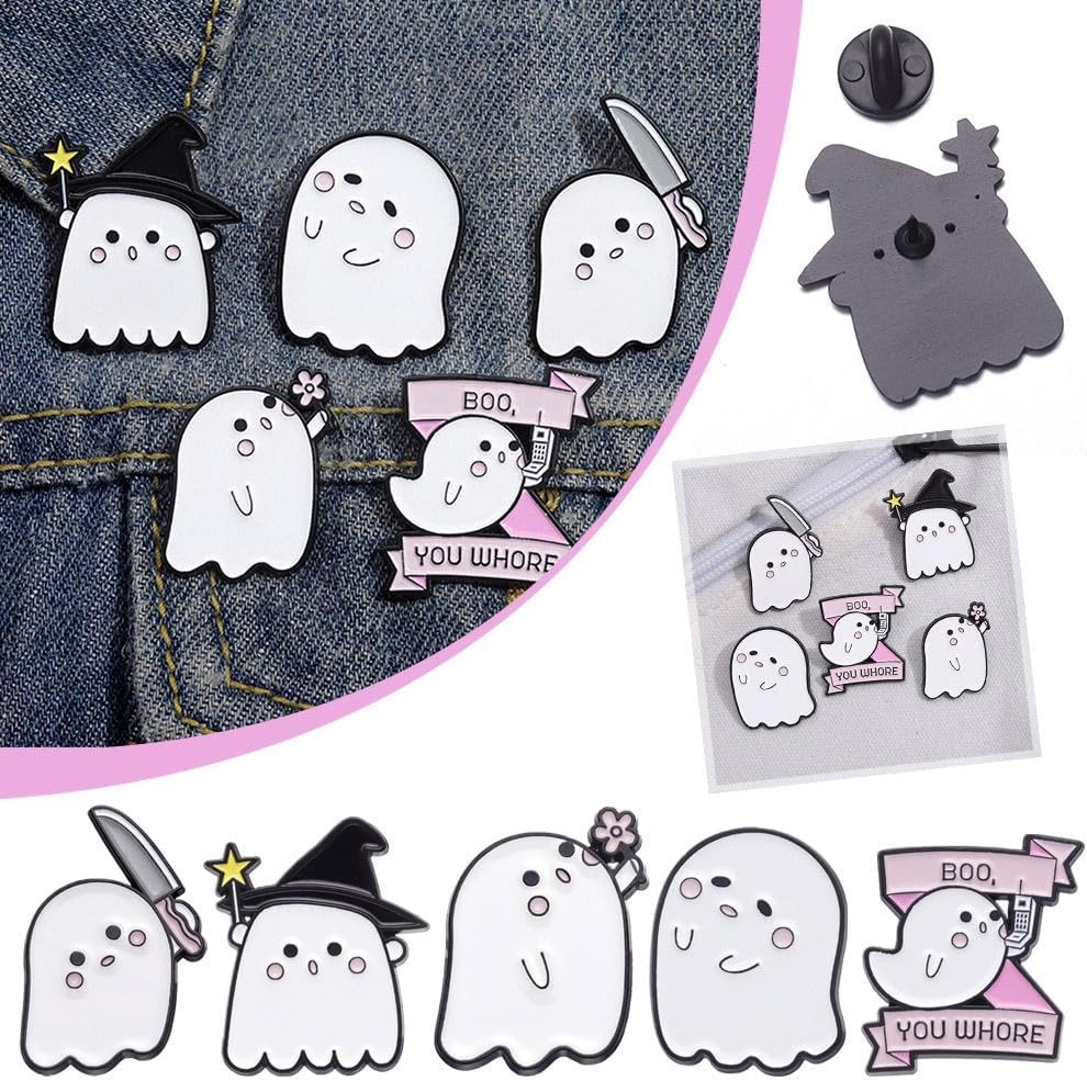 Ghost Halloween Pins Brooch,Cute Ghost Pins Halloween Cartoon Brooch Pins Gothic Lapel Badges for Women Men Jackets Backpack Clothes Decoration
