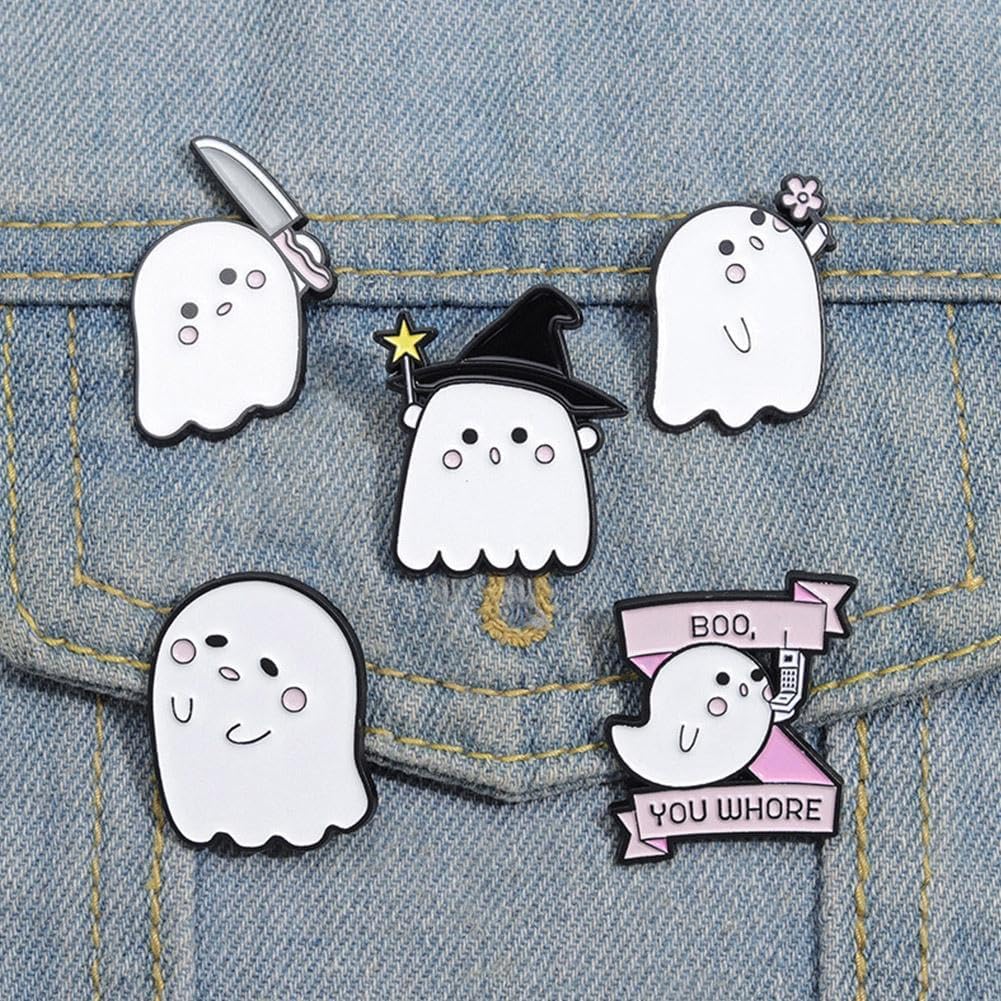 Ghost Halloween Pins Brooch,Cute Ghost Pins Halloween Cartoon Brooch Pins Gothic Lapel Badges for Women Men Jackets Backpack Clothes Decoration