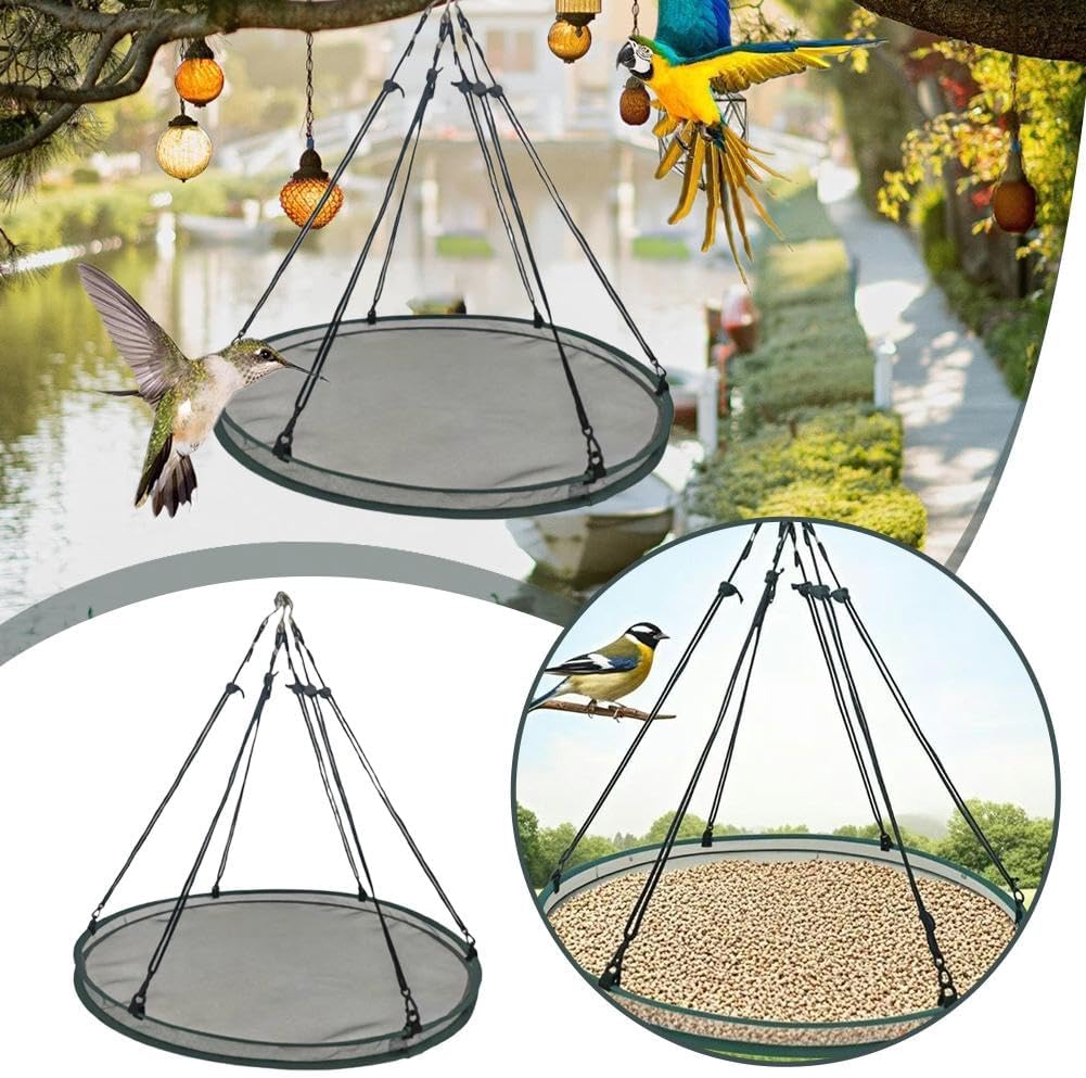 Bird Seed Catcher Tray for Hanging Bird Feeder, Large Outdoor Platform Tray with Adjustable Hanging Hoop, Deep Birdseed Holder for Hummingbird and Bee Feeders in Garden, Lawn, Backyard (L)