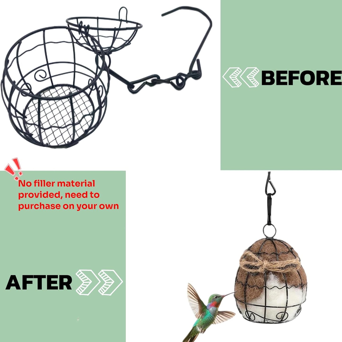Outdoor Bird Nesting Ball,Metal Hanging Bird Cage,Outdoor Grid Bird Feeder,Garden Patio Nesting Ball,Design for Bird Lover Gifts,Bird Watching Gifts,Garden Ornament (Black, Large)