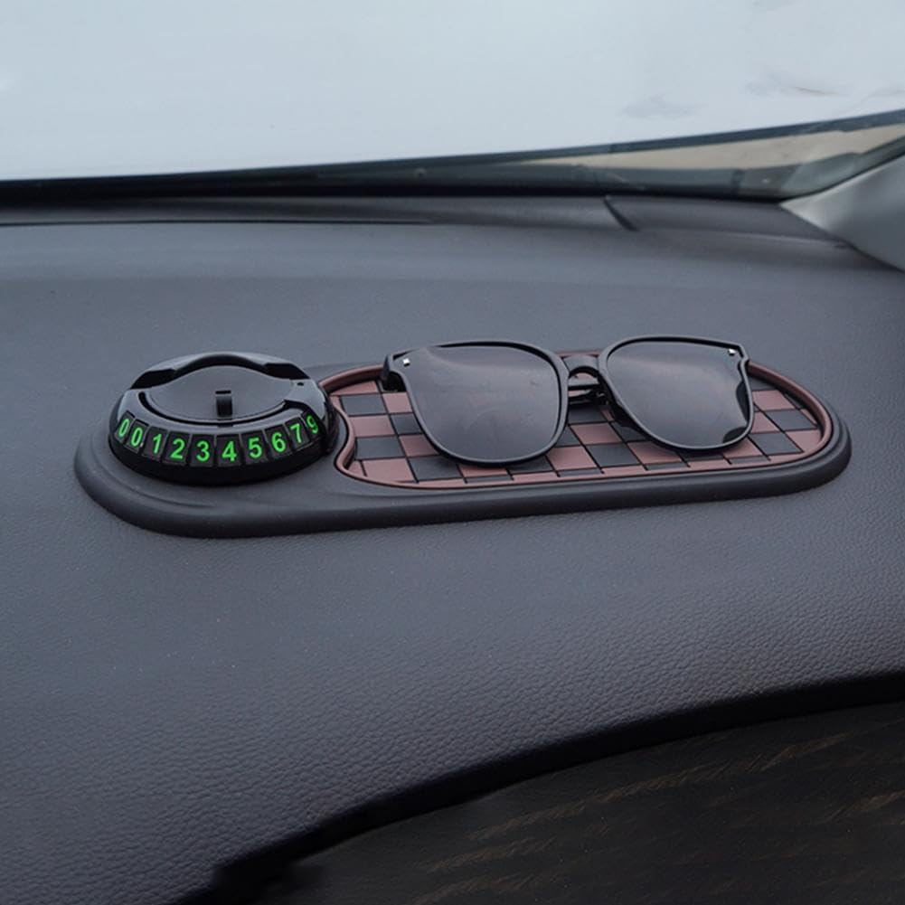 Multifunction Car Anti-Slip Mat Auto Universal Phone Holder, Rotatable Anti Skid Car Dashboard Pad with Temporary Parking Numbe and Large Pad for Phones Sunglasses Keys Gadgets