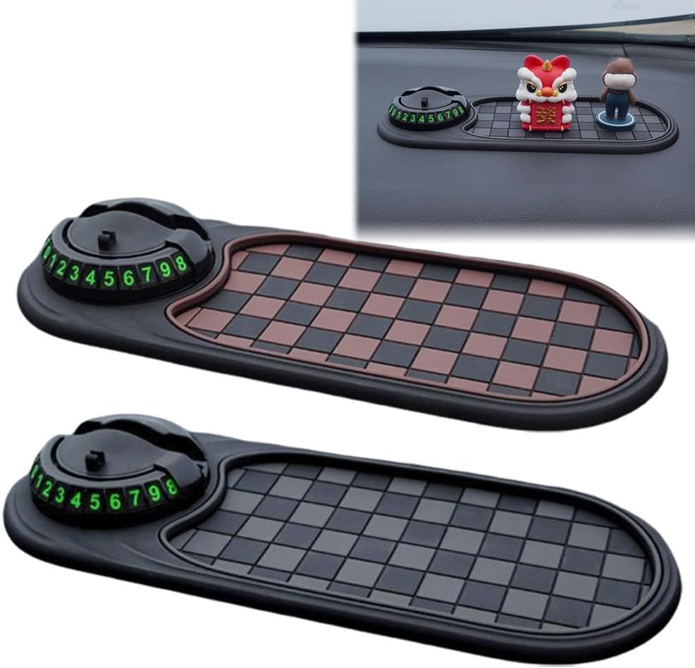 Multifunction Car Anti-Slip Mat Auto Universal Phone Holder, Rotatable Anti Skid Car Dashboard Pad with Temporary Parking Numbe and Large Pad for Phones Sunglasses Keys Gadgets