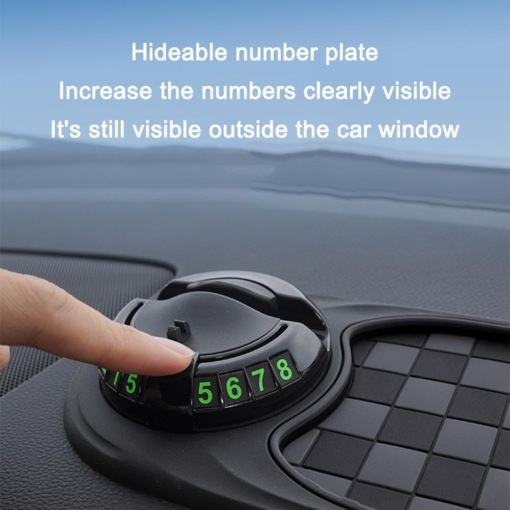 Multifunction Car Anti-Slip Mat Auto Universal Phone Holder, Rotatable Anti Skid Car Dashboard Pad with Temporary Parking Numbe and Large Pad for Phones Sunglasses Keys Gadgets