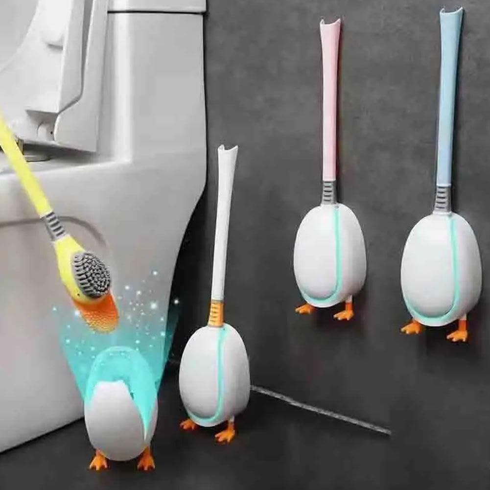 Diving Duck Toilet Brush,Soft Silicone Flex Toilet Brush and Holder,Cartoon Duck Deep Cleaning Bathroom Brush Toilet Accessory,Creative Wall-Mounted Silicone Toilet Cleaner Brush