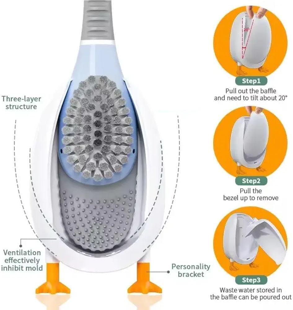 Diving Duck Toilet Brush,Soft Silicone Flex Toilet Brush and Holder,Cartoon Duck Deep Cleaning Bathroom Brush Toilet Accessory,Creative Wall-Mounted Silicone Toilet Cleaner Brush