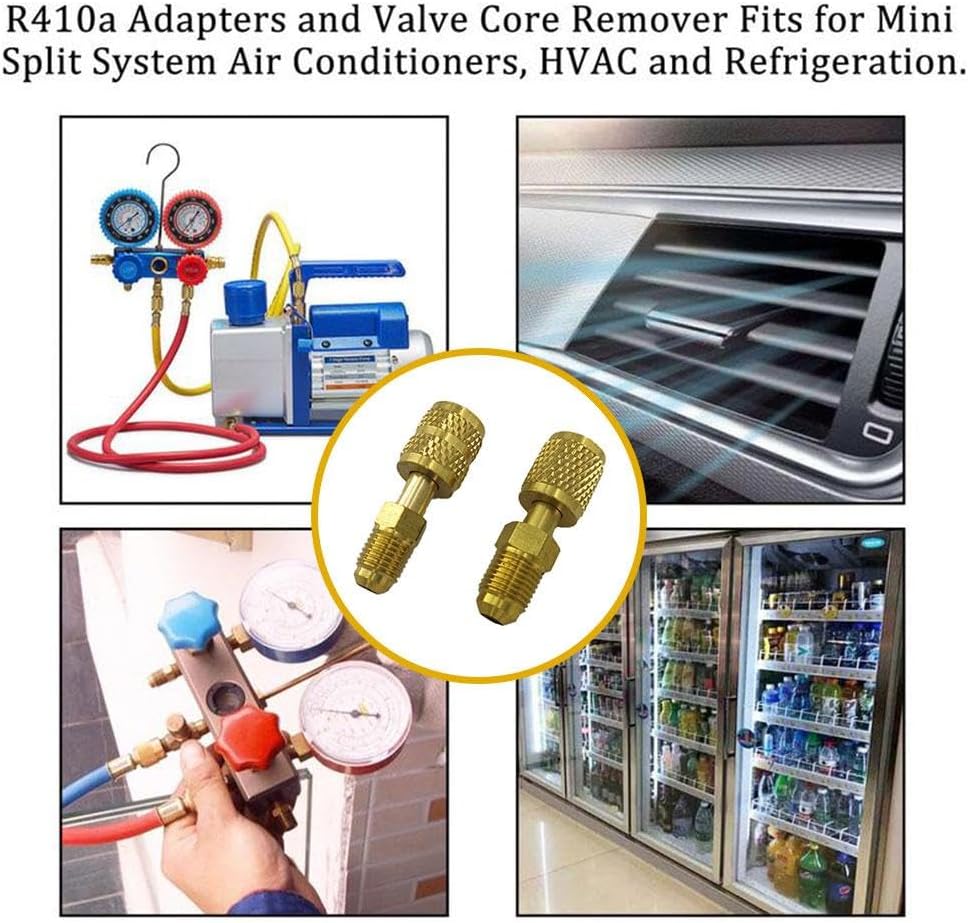 R410 R32 R22 Brass Adapter, Reverse Thread Fitting for R410/R32/R22 Mini Split Systems, Vacuum Pump & Gauge Hose Connector, Easy to Install Durability