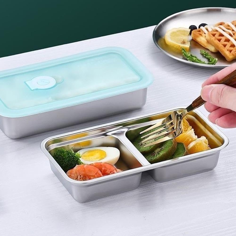 Grab and Go Snack Containers – Reusable Stainless Steel Double Compartment Containers with Lids, Stainless Steel Snack Containers, Snacks Dips for Snacks, Dips, Takeout, Travel