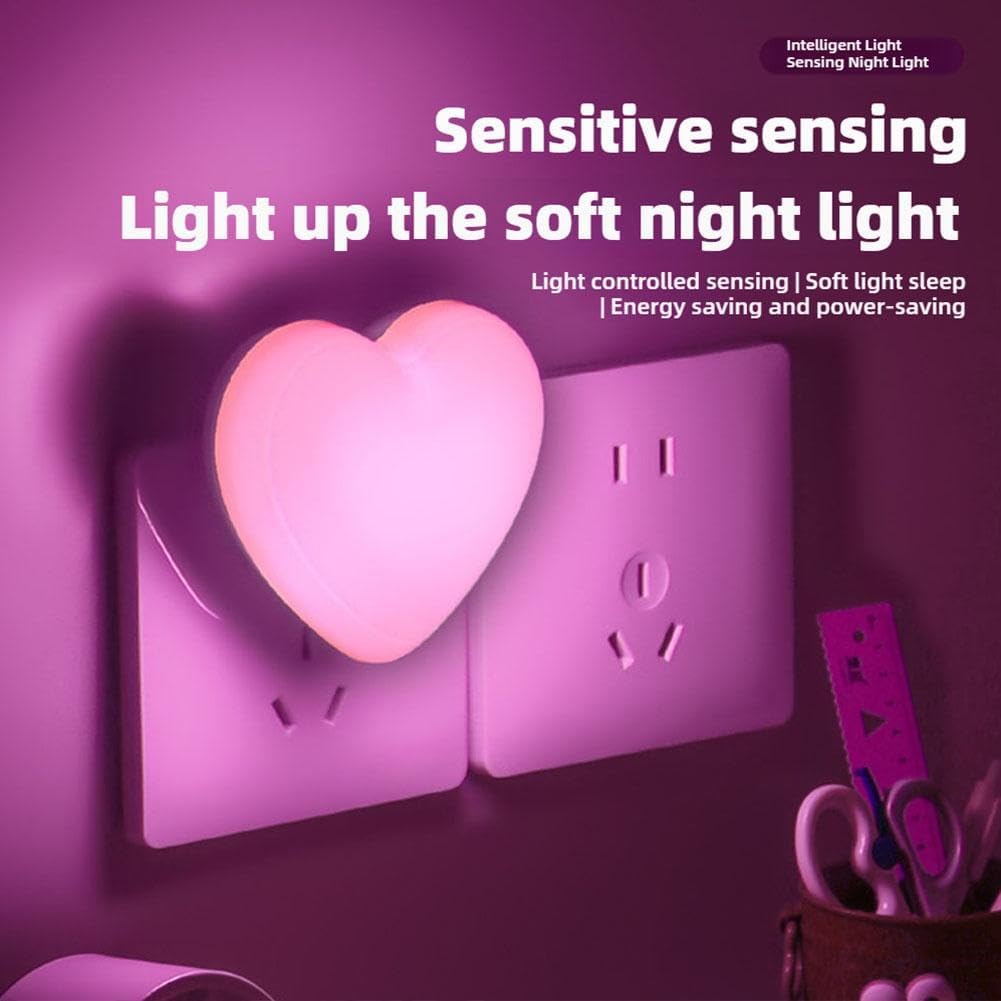 Love Heart Night Lights Plug into Wall - Heart Shape Nursery Nightlight with Light Sensors, Cute Soft LED Nightlight with Soft Warm Light for Bedroom, Nursery, Bathroom, Hallway (White)