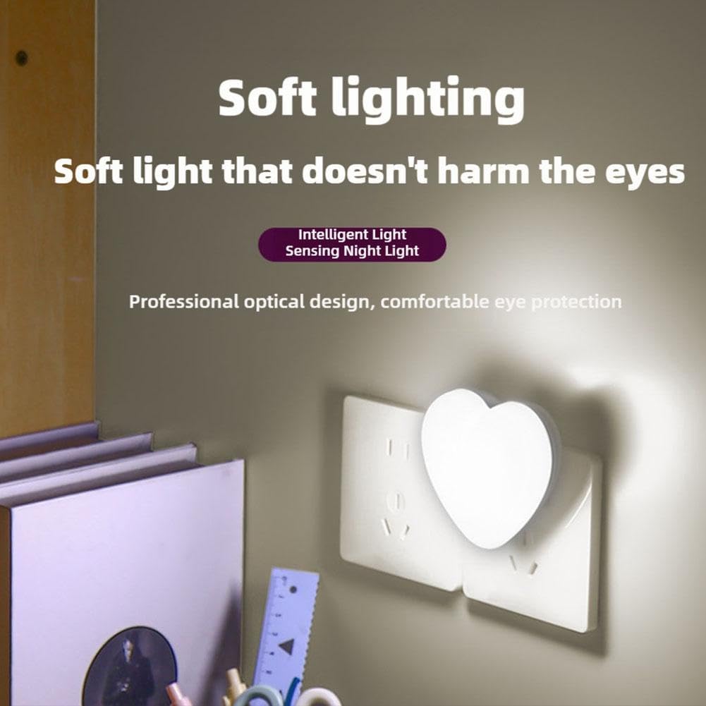Love Heart Night Lights Plug into Wall - Heart Shape Nursery Nightlight with Light Sensors, Cute Soft LED Nightlight with Soft Warm Light for Bedroom, Nursery, Bathroom, Hallway (White)