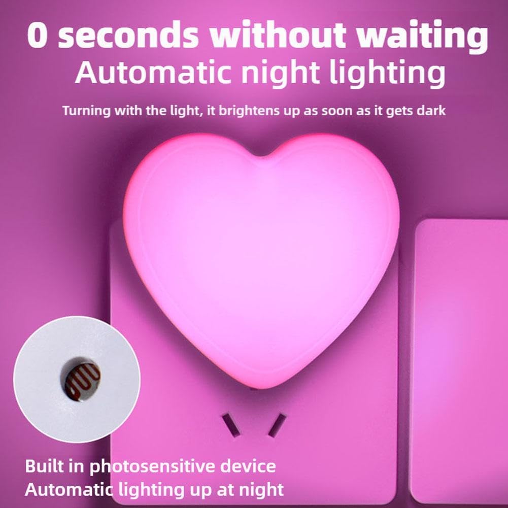 Love Heart Night Lights Plug into Wall - Heart Shape Nursery Nightlight with Light Sensors, Cute Soft LED Nightlight with Soft Warm Light for Bedroom, Nursery, Bathroom, Hallway (White)