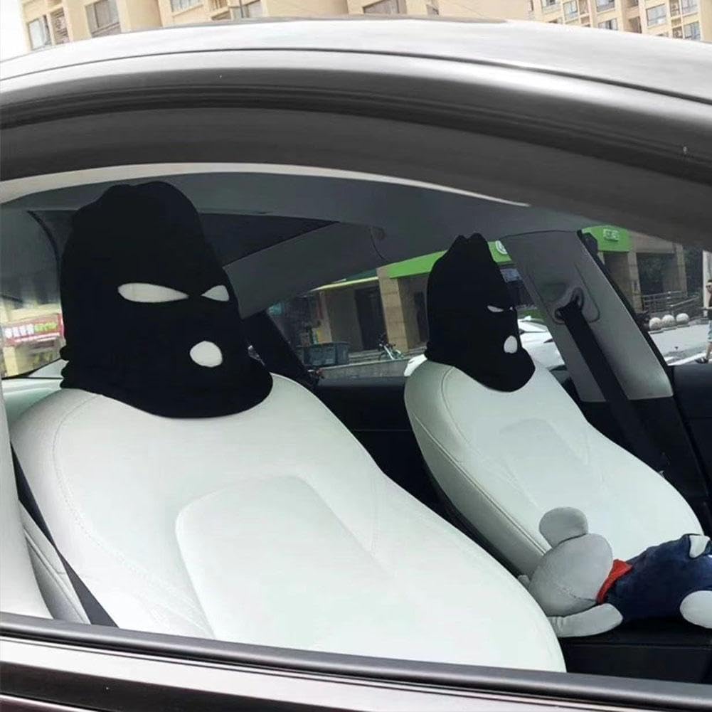 Car Headrest Cover, Funny Face Mask Auto Front Seat Head Rest Protector, Universal Ski Mask Wrap Protection,Spoof Face Car Decoration Interior Accessories for Most Cars,Trucks,SUV Models