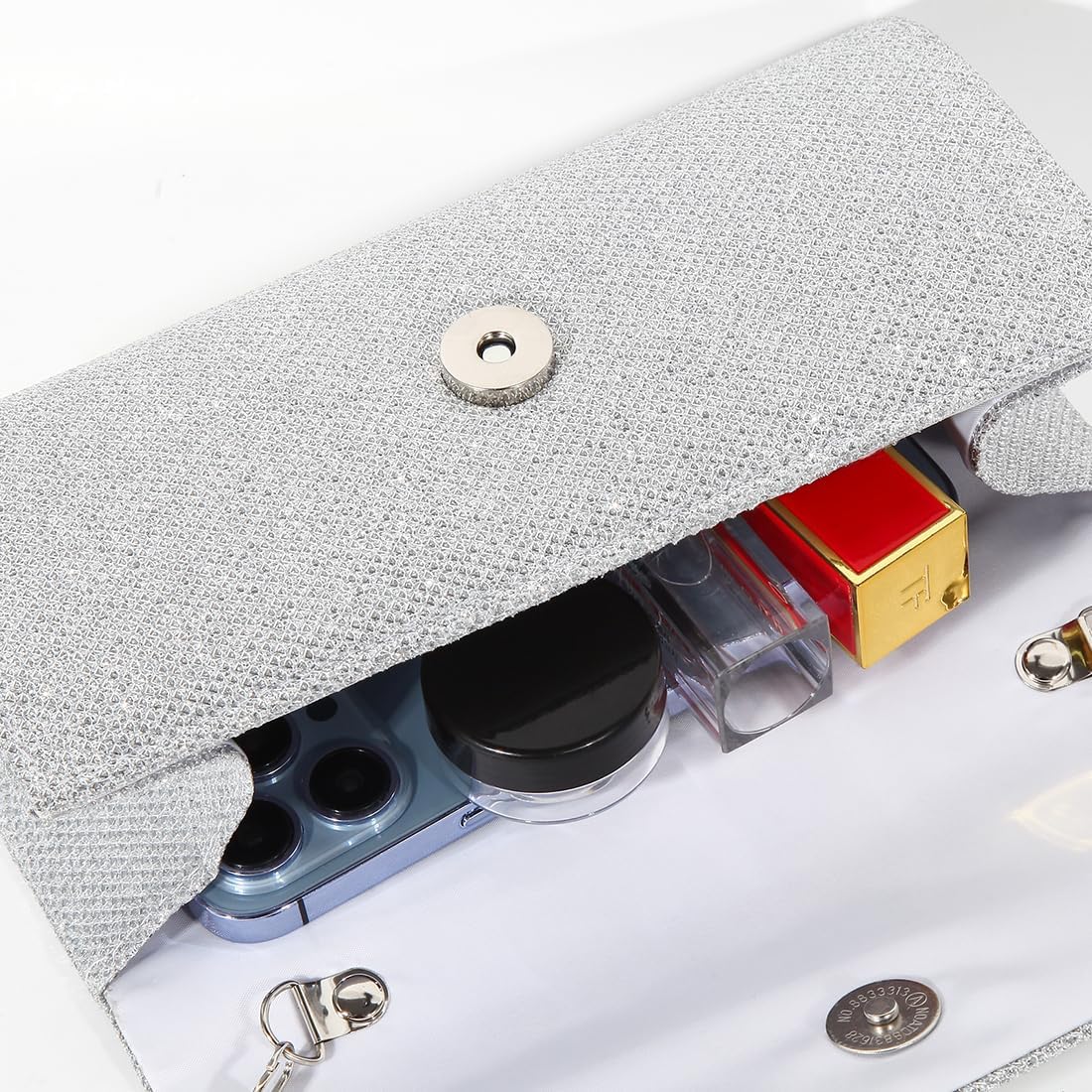 Evening Bag Clutch Purses for Women, Ladies Sparkling Party Handbag Wedding Bag, Silver
