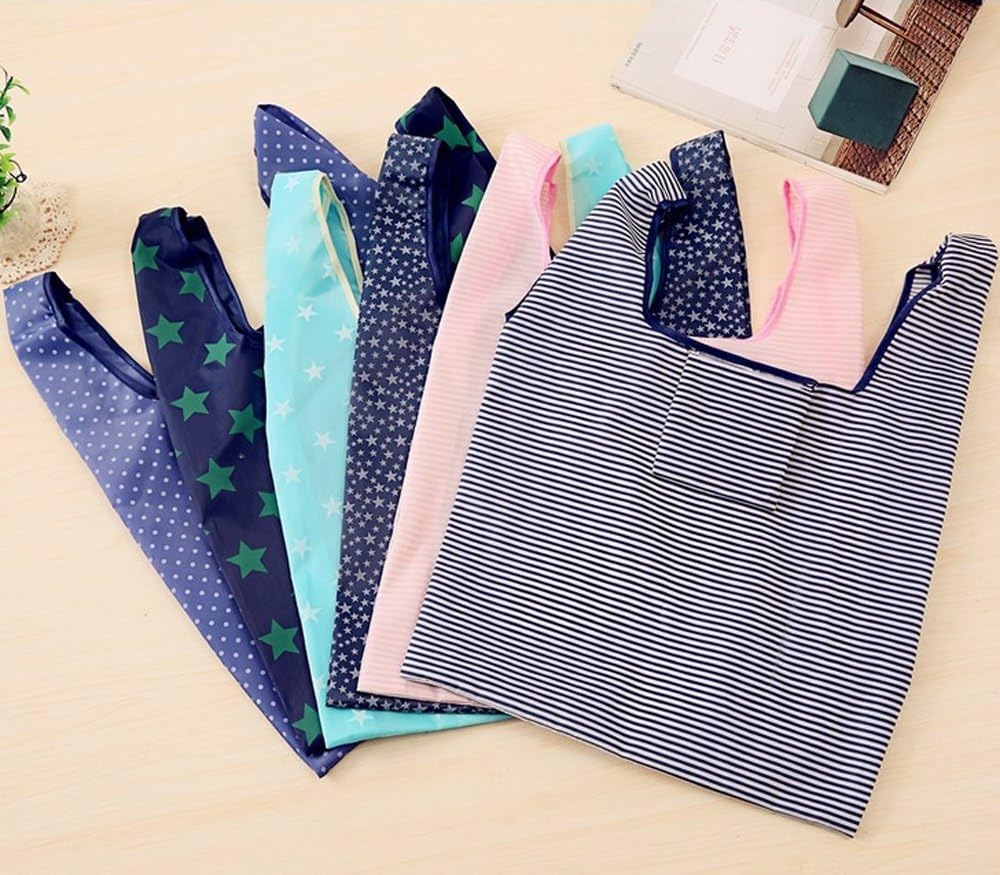 4 Pack Foldable Shopping Bags Reusable Eco-friendly Grocery Tote Bags Shopper Bag Folding into Attached Pouch (Random color)