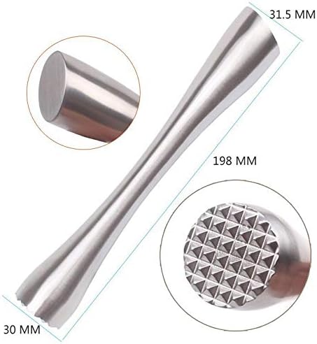 Stainless Steel Cocktail Muddler 8" Professional Old Fashioned & Mojitos Drink Muddler Ideal Bartender Tool
