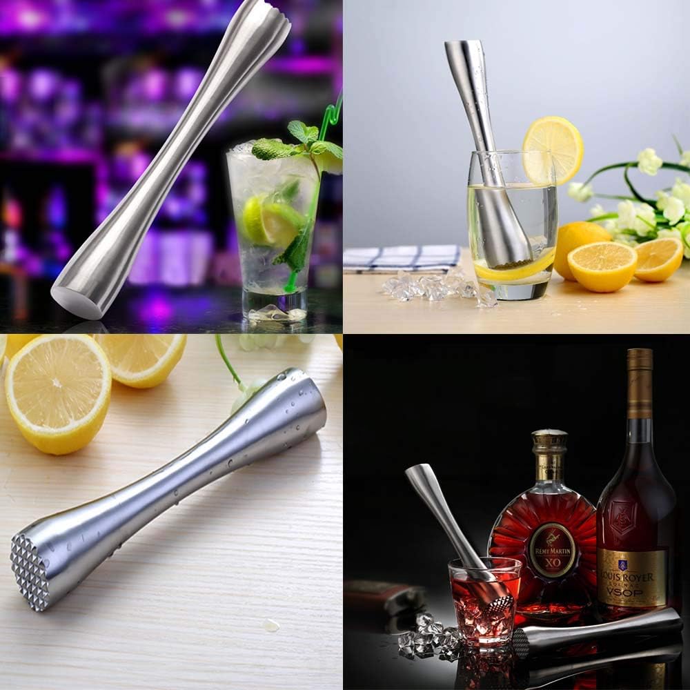 Stainless Steel Cocktail Muddler 8" Professional Old Fashioned & Mojitos Drink Muddler Ideal Bartender Tool