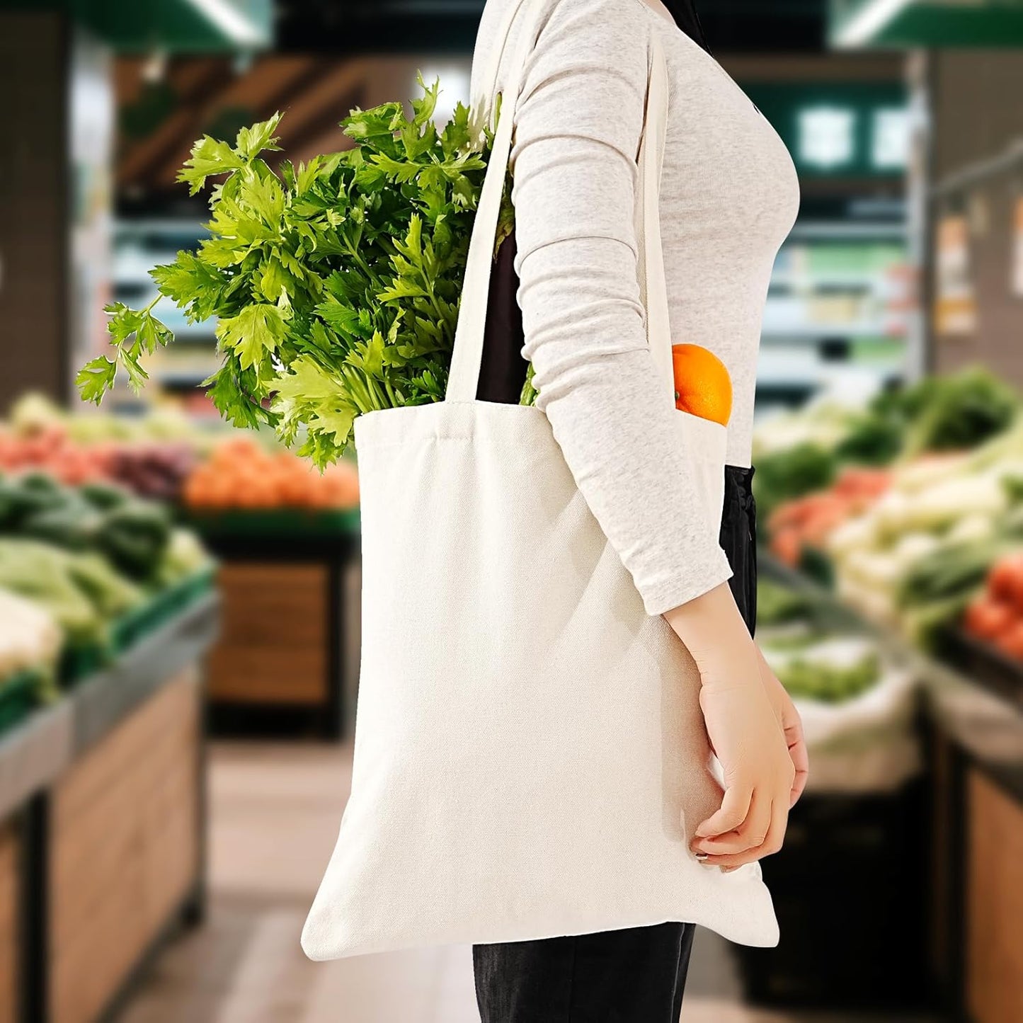 Reusable Grocery Shopping Bags Cotton Tote Bag, Blank Tote Canvas Bags for DIY Craft, Grocery,Shopping,Drawing