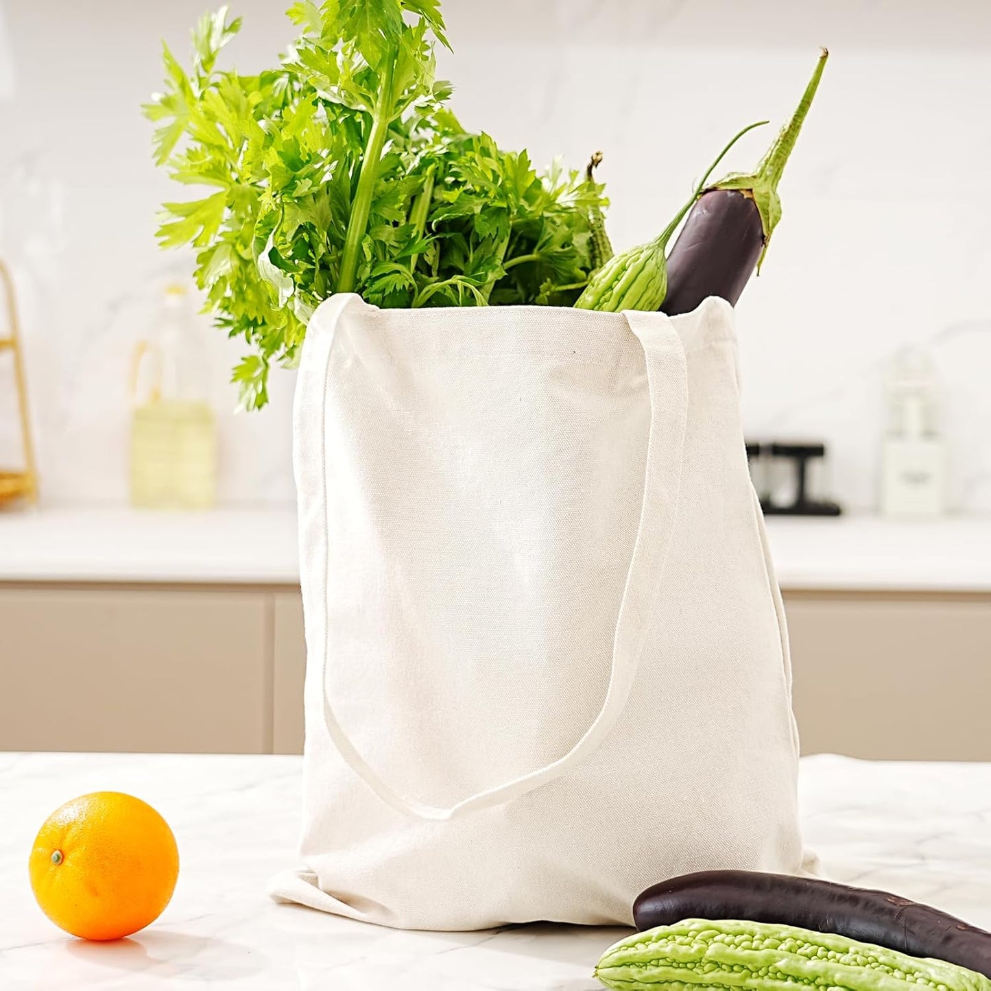 Reusable Grocery Shopping Bags Cotton Tote Bag, Blank Tote Canvas Bags for DIY Craft, Grocery,Shopping,Drawing