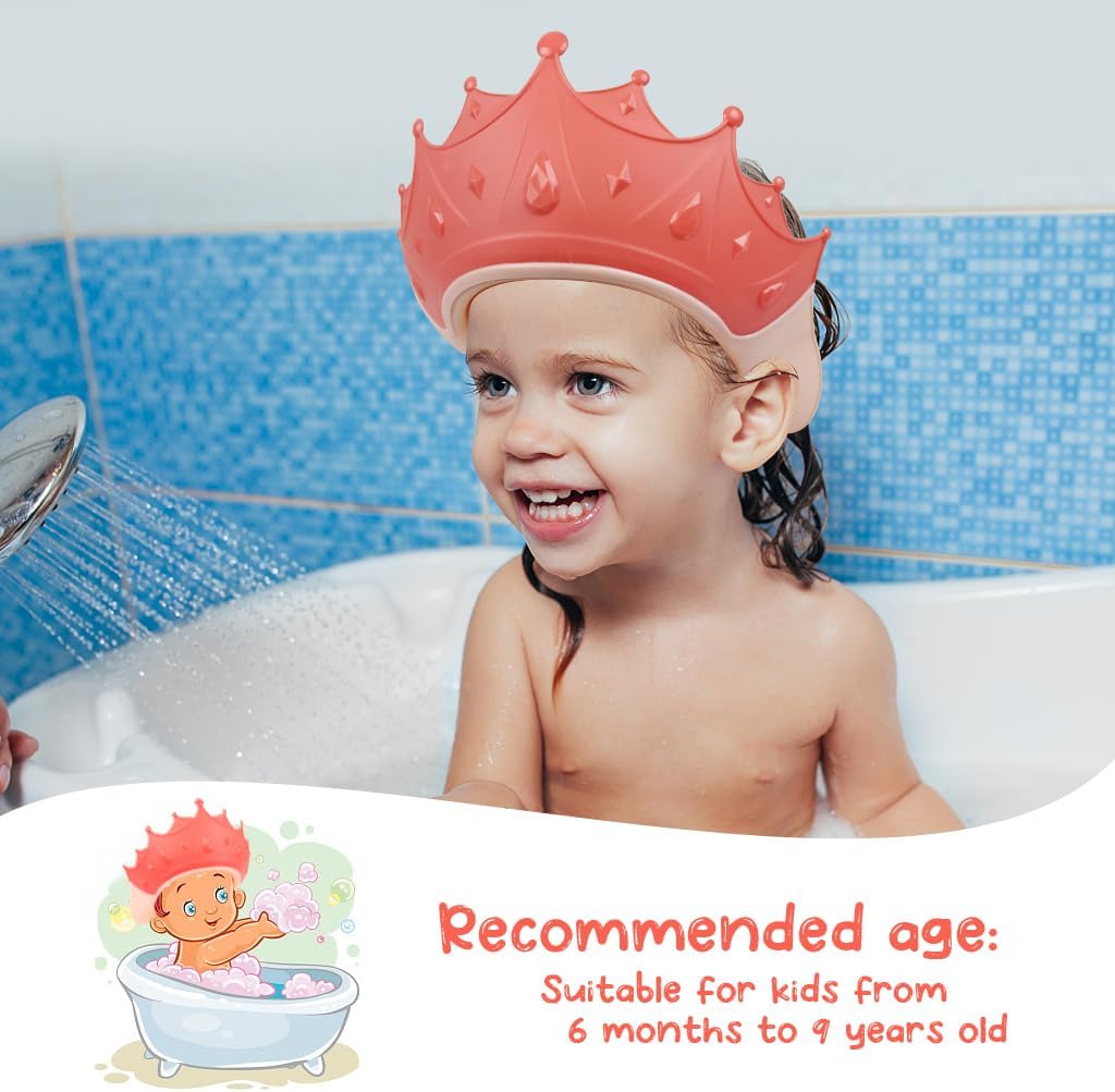 2PCS Baby Shower Cap for Kids,  Adjustable Baby Hair Washing Shield Toddler Visor Hat for Eyes and Ears Protection Shampoo Cap for 0-9 Years Old Children