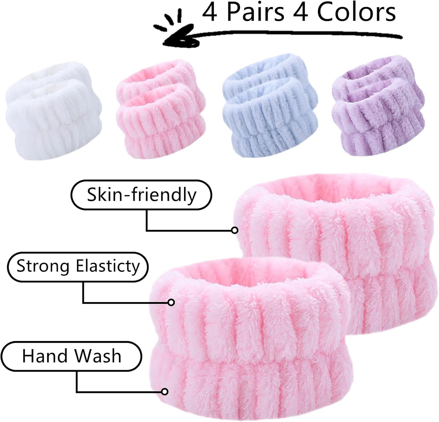 8PCS Wristbands for Washing Face, Microfiber Wrist Wash Bands, Towel Scrunchies Spa Face Wash Wristbands Prevent Water from Spilling Down Your Arms (4)