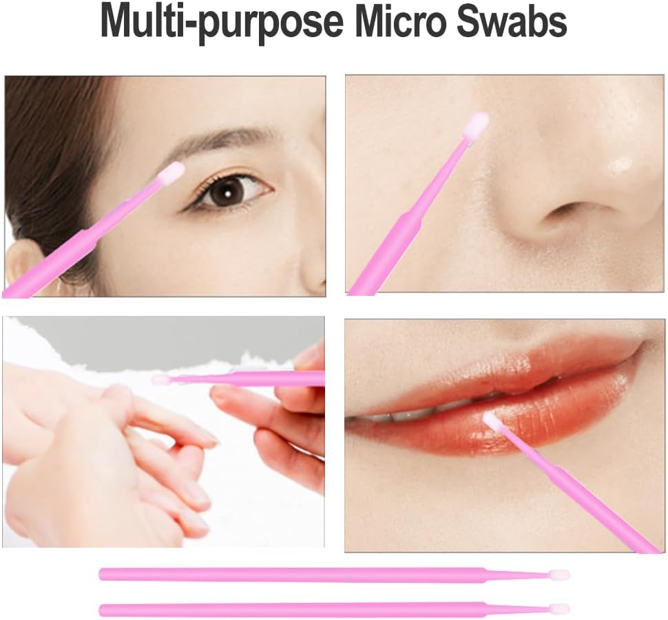 400PCS Micro Brush Disposable Micro Swabs for Eyelash Extension, Nails, Eyeliner(Head Diameter: 2.0mm Pink)