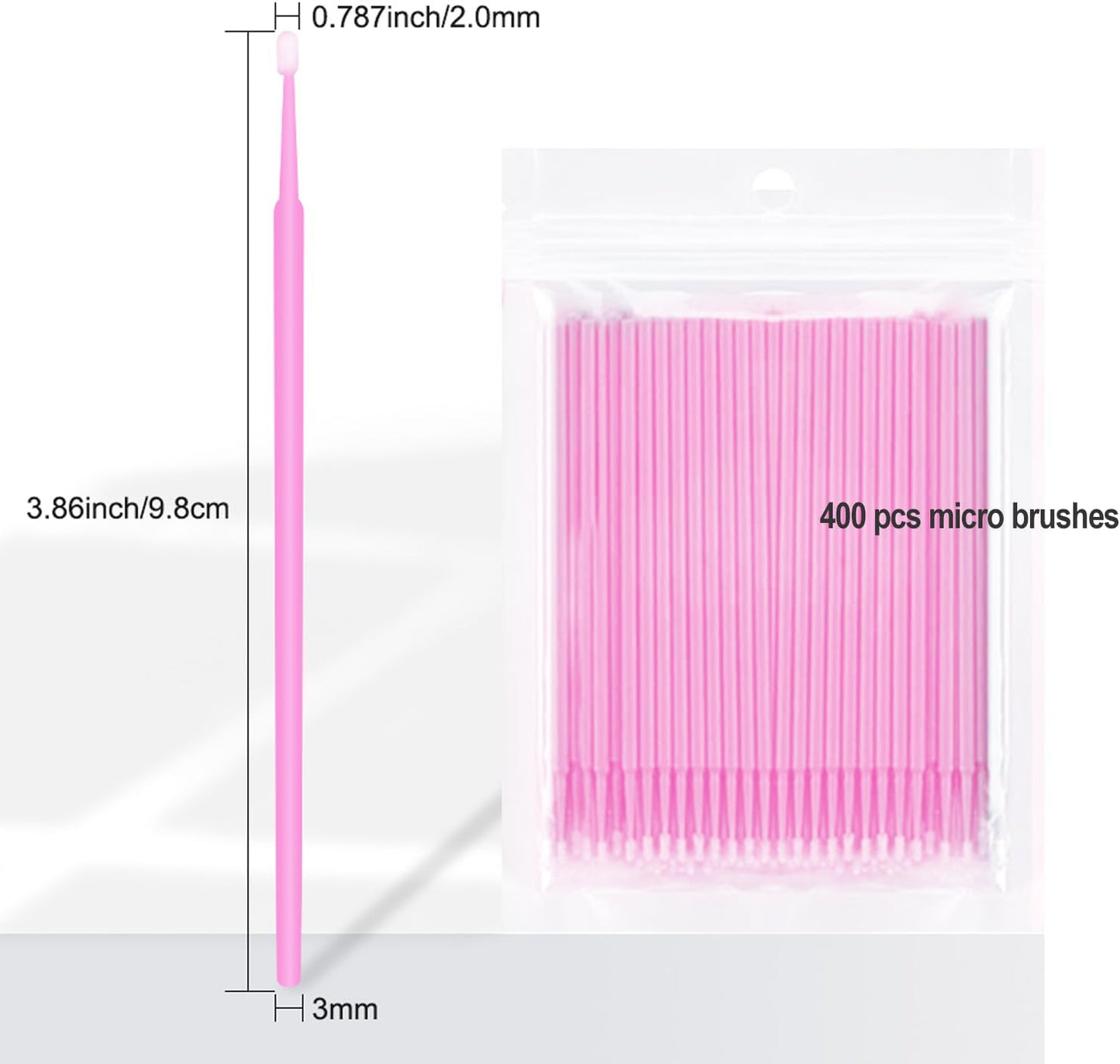 400PCS Micro Brush Disposable Micro Swabs for Eyelash Extension, Nails, Eyeliner(Head Diameter: 2.0mm Pink)