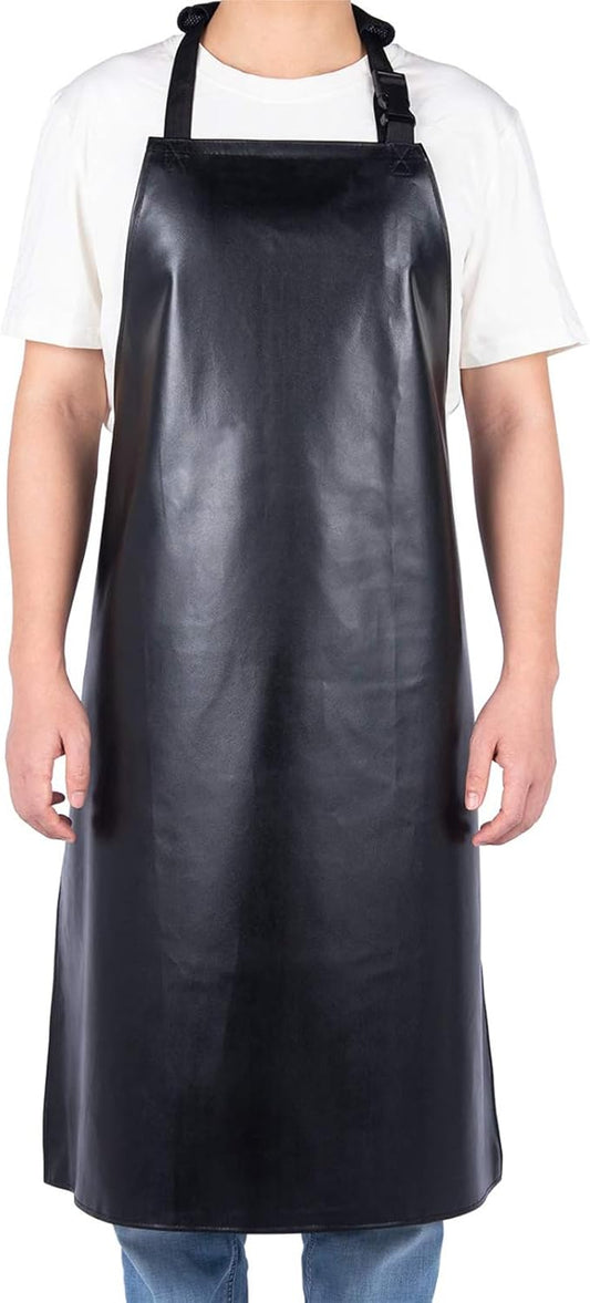 Heavy Duty Vinyl Waterproof Apron for Unisex Adult, Ultra Lightweight, Industrial Apron, Black