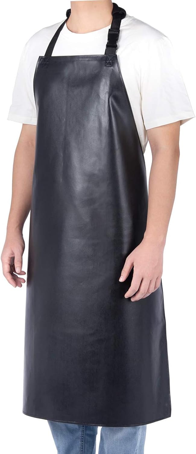 Heavy Duty Vinyl Waterproof Apron for Unisex Adult, Ultra Lightweight, Industrial Apron, Black