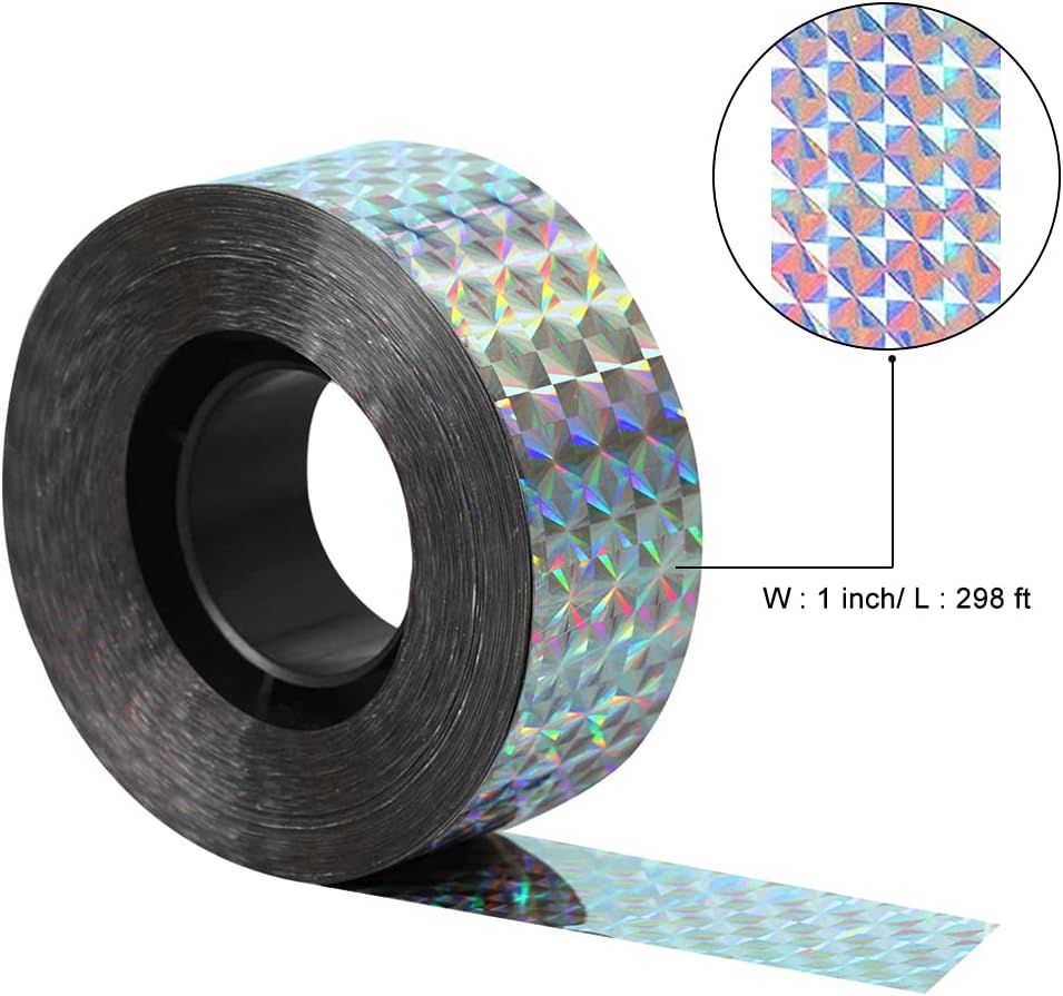 Reflective Scare Tape, Double Sided Tape to Keep Away Birds, Pigeons, Crows, Woodpecker, and More (1” by 298 ft)