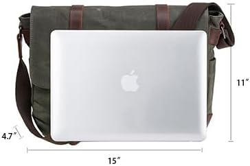 Vintage Genuine Leather Waxed Canvas Briefcase Large Satchel Shoulder Bag Rugged Computer 15.6" Laptop Bag