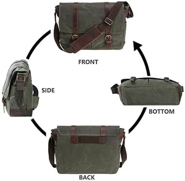 Vintage Genuine Leather Waxed Canvas Briefcase Large Satchel Shoulder Bag Rugged Computer 15.6" Laptop Bag