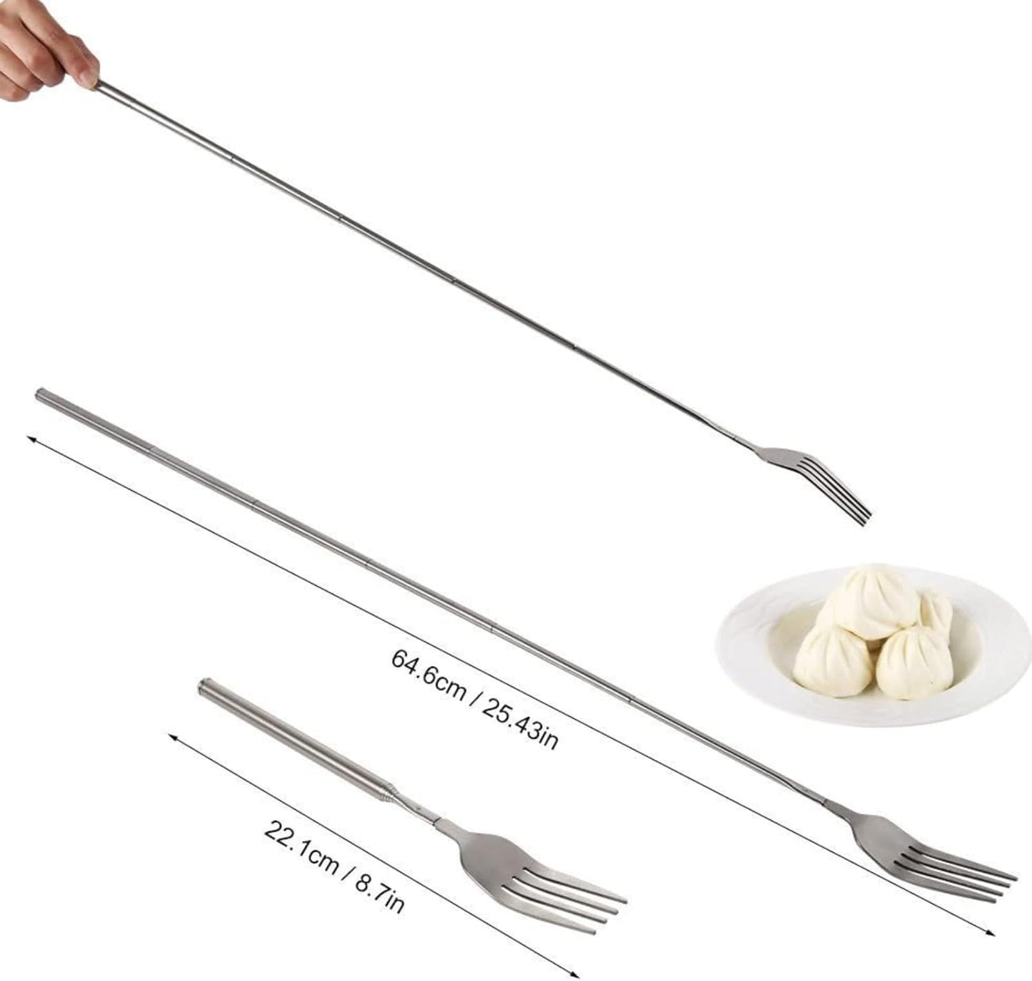 Adjustable Telescopic Fork Extendable Fork Long Fork Toasting Fork Extending Fork Extra Long Fork Extended Fork Stainless Steel, for Eating, Barbecue, Dinner, Dessert, Sausage, Vegetable(8.7~25.4In)…
