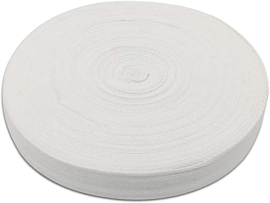 Natural Cotton Twill Tape 50 Yards 1 Inch Bunting Bias Tape Herringbone Webbing Tape Roll for Apron Sewing Dressmaking Craft (White)