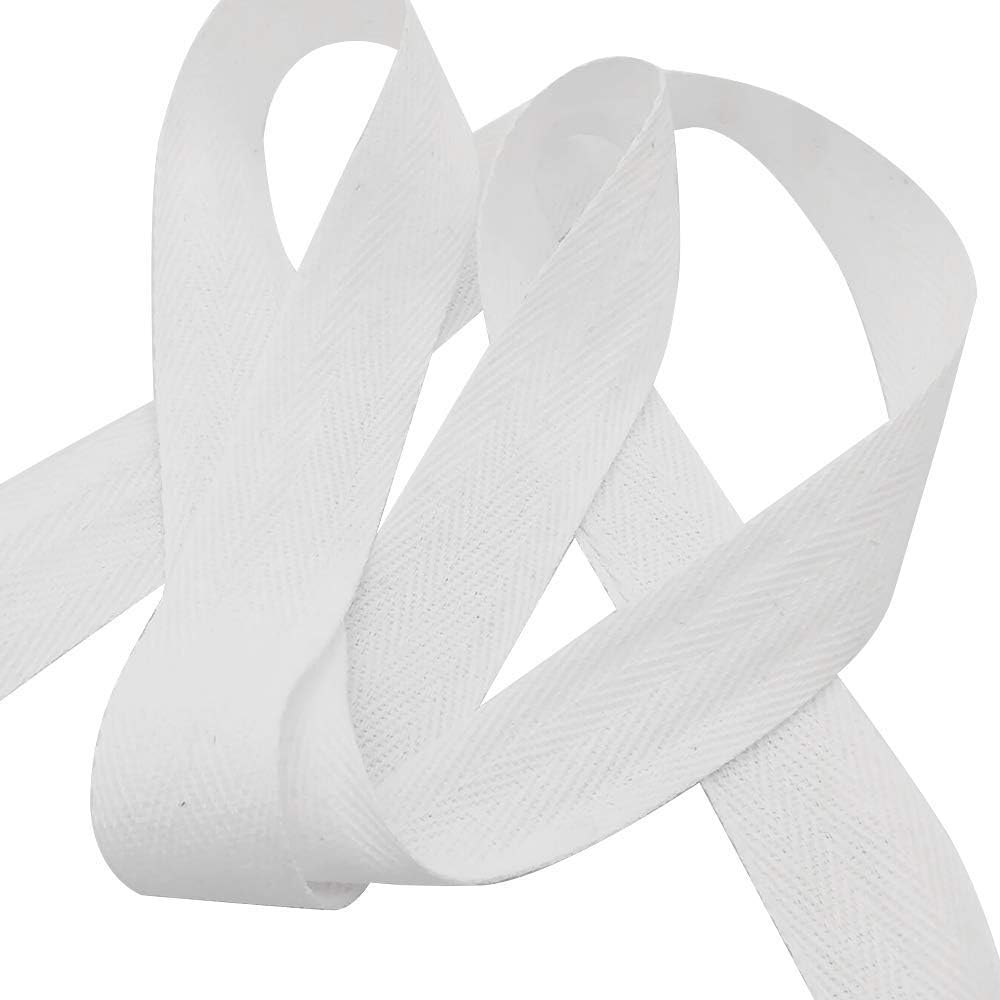 Natural Cotton Twill Tape 50 Yards 1 Inch Bunting Bias Tape Herringbone Webbing Tape Roll for Apron Sewing Dressmaking Craft (White)