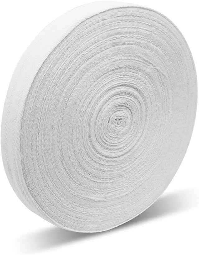 Natural Cotton Twill Tape 50 Yards 1 Inch Bunting Bias Tape Herringbone Webbing Tape Roll for Apron Sewing Dressmaking Craft (White)