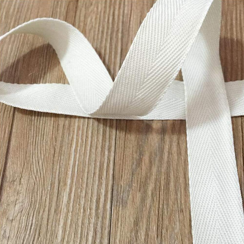 Natural Cotton Twill Tape 50 Yards 1 Inch Bunting Bias Tape Herringbone Webbing Tape Roll for Apron Sewing Dressmaking Craft (White)